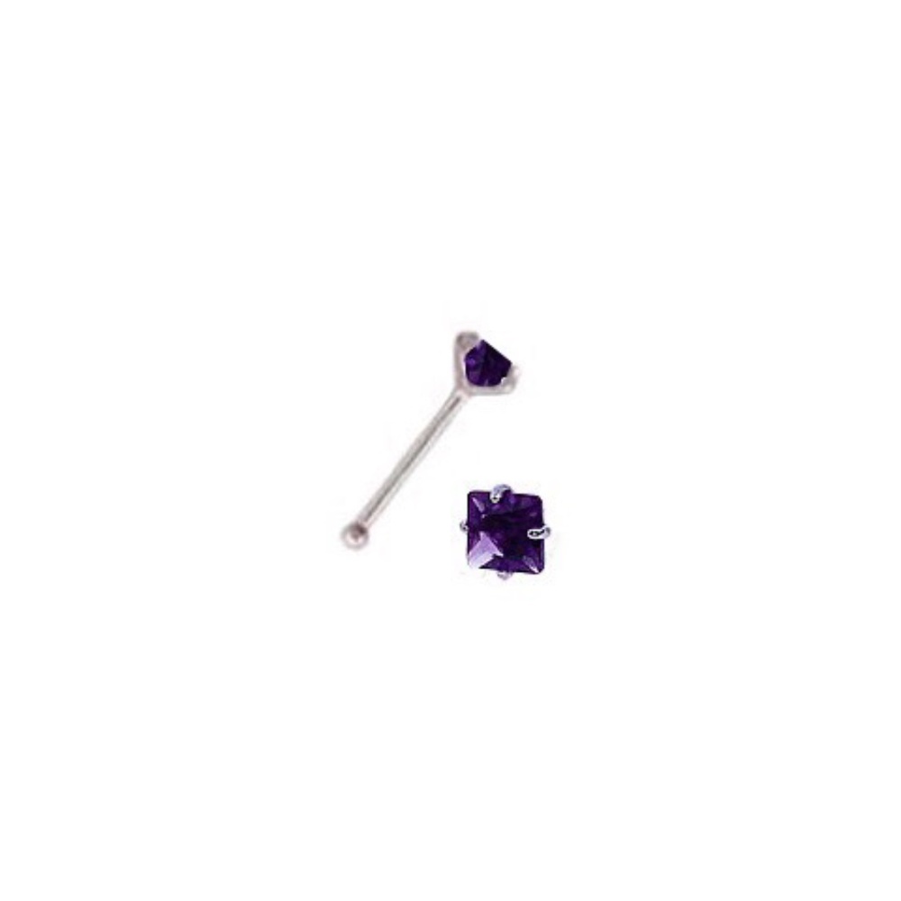 925 Sterling Silver Purple Crystal Nose Stud 3mm